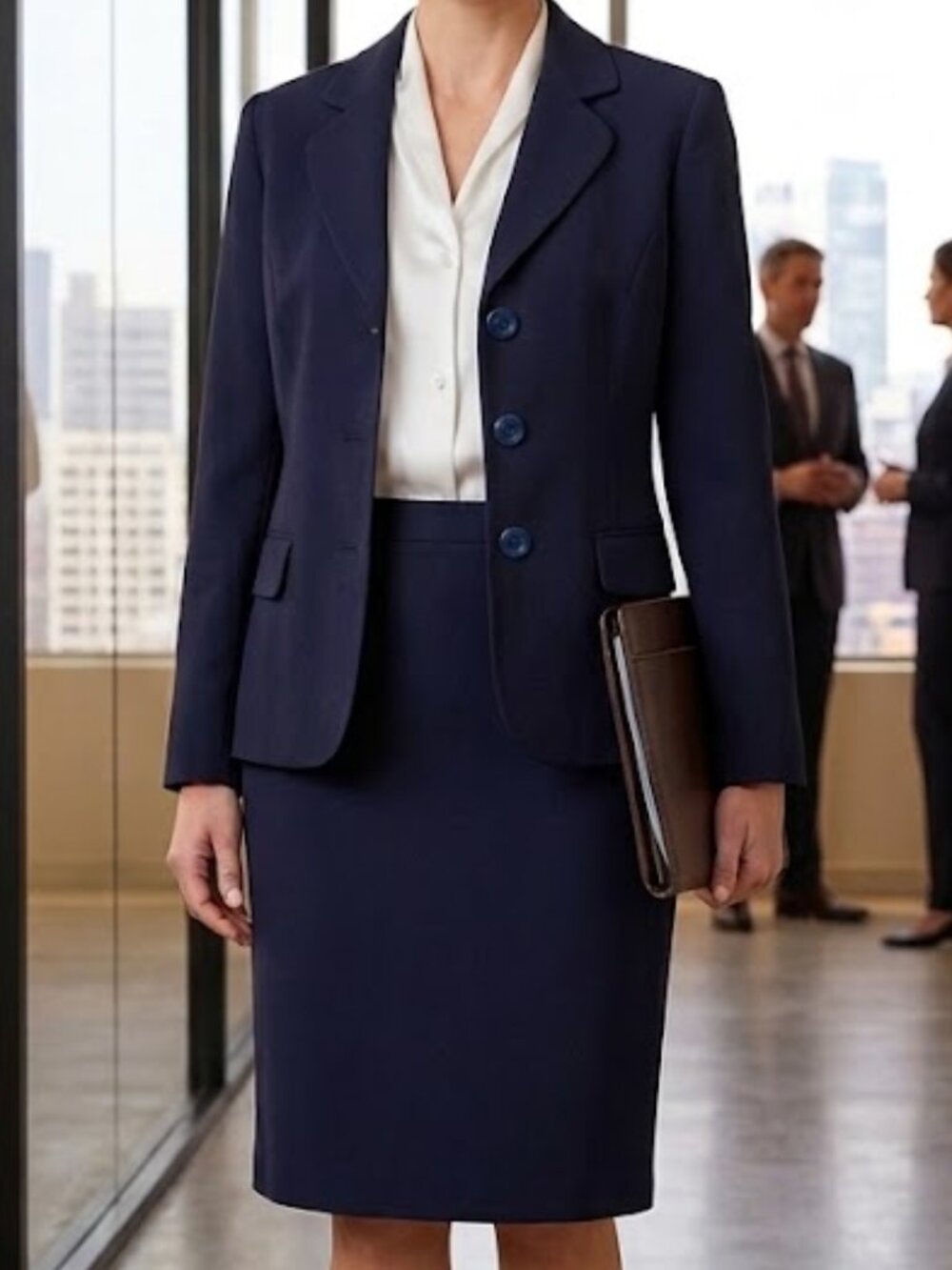 Le Suit Navy Blue 2-Piece Skirt Suit - 3-Button Blazer - Size 14W